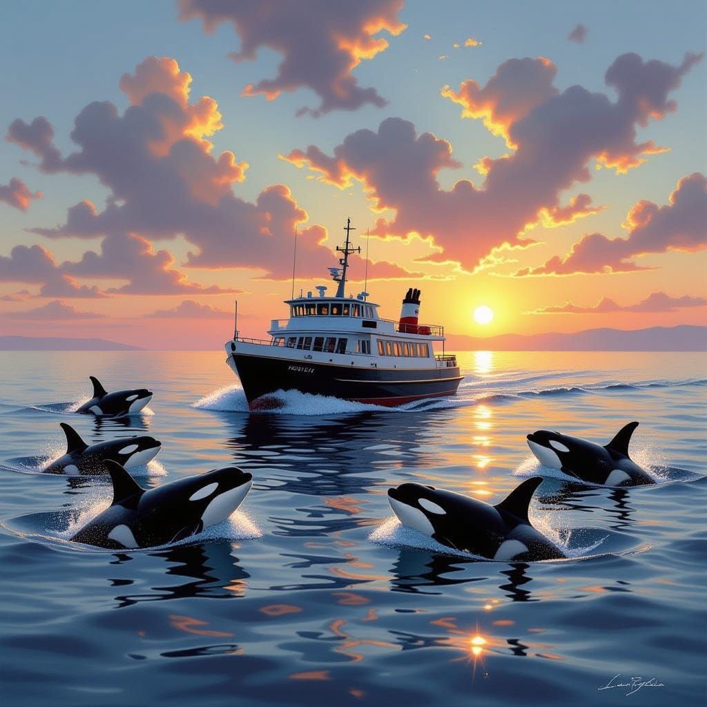 Majestic Ferryboat Cruises with Orca Pod in Serene Oceanic L...