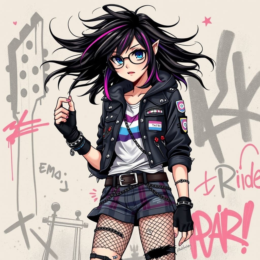 Punk-Inspired Anime Girl with Edgy Style and Rebellious Atti...