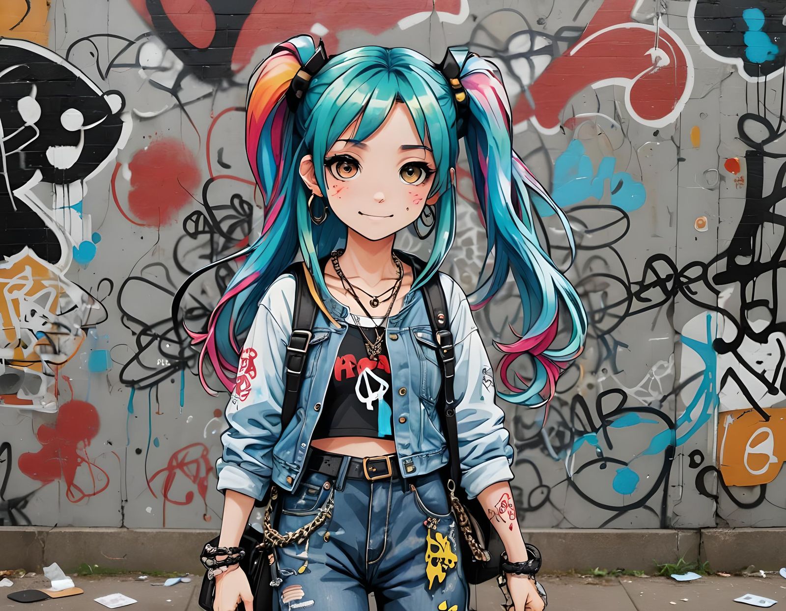 Blue-Haired Girl in Graffiti Splash Art Style