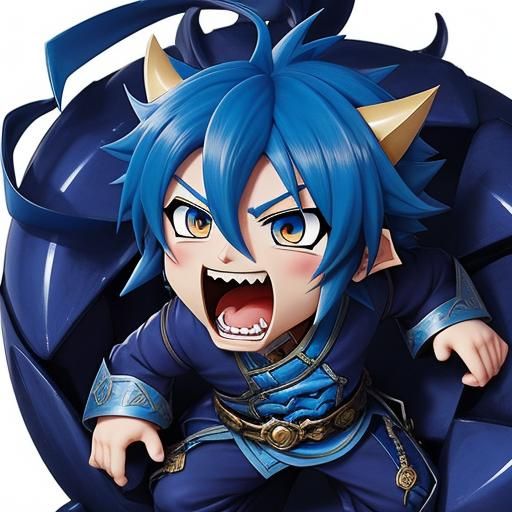 Chibi Blue Dragon Boy Screaming: Anime Style