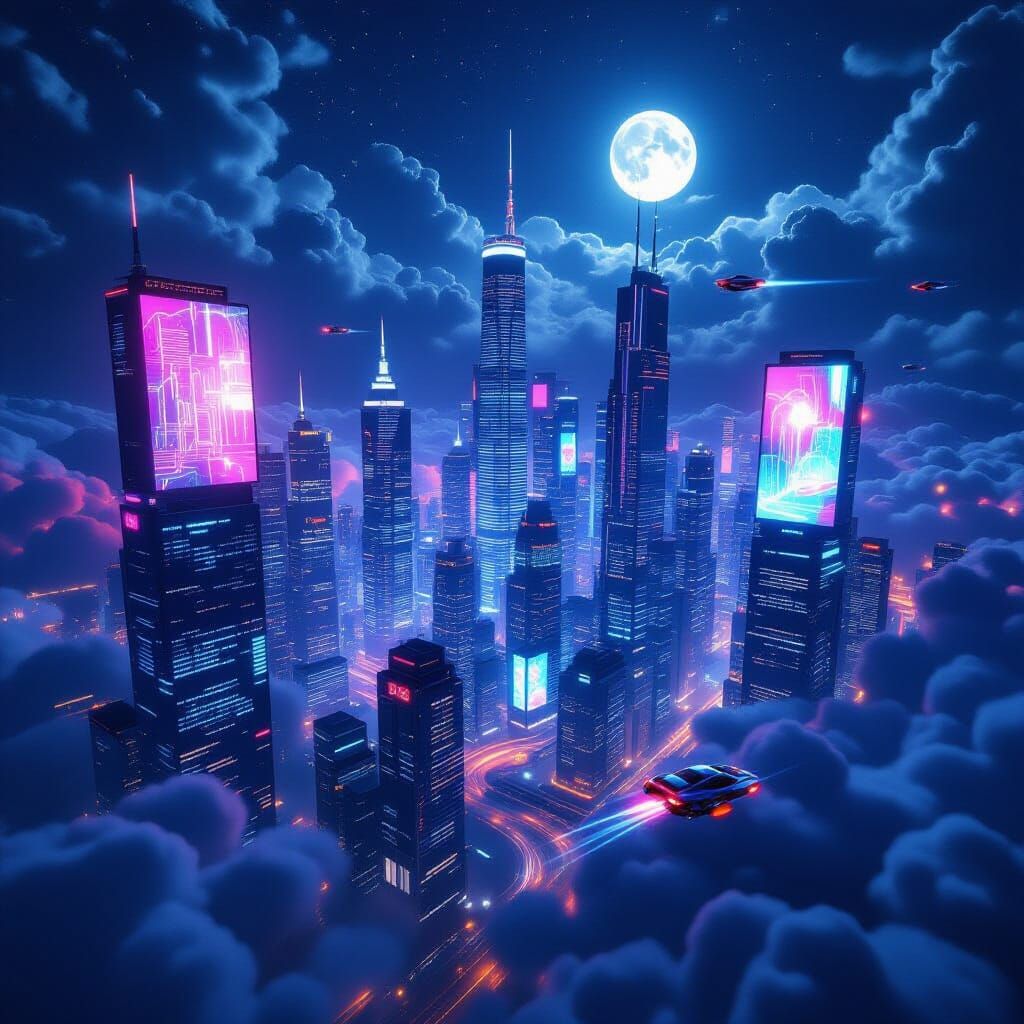 Futuristic Cityscape at Night in Hyperreal Detail