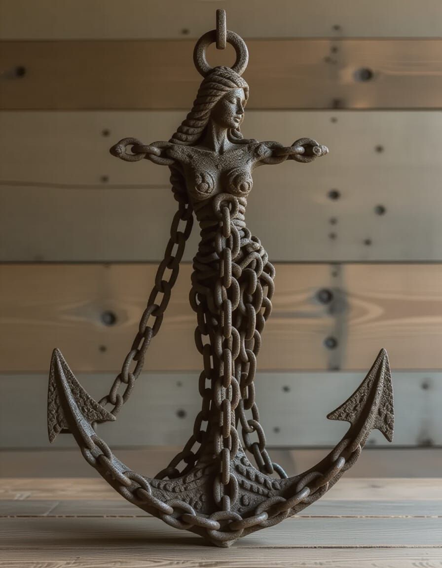 Anchor Chain Sculpture of Woman in Natural Light