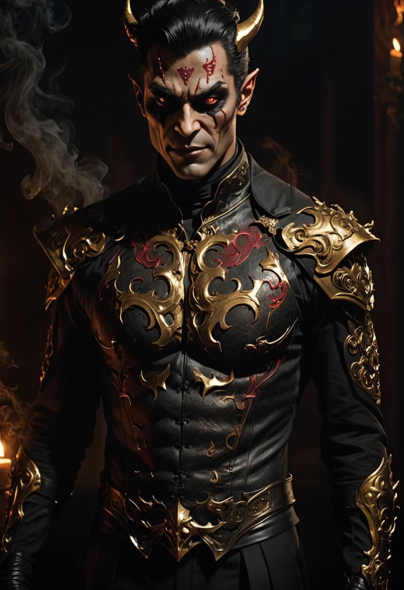 Smirking Demon God in Gothic Attire
