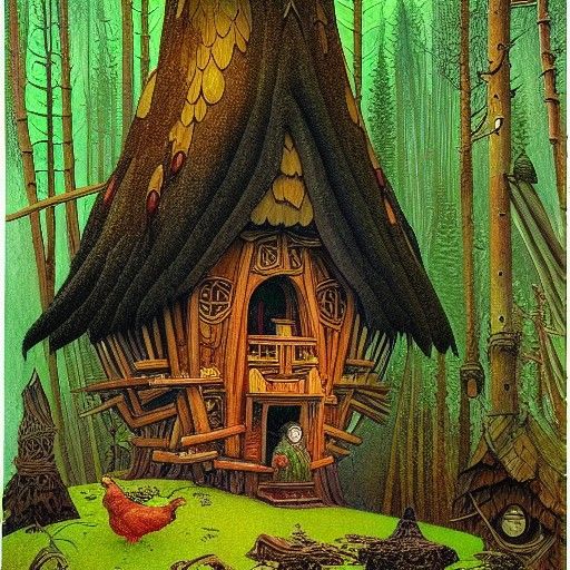 Baba Yaga's House in Forest, Bilibin Style
