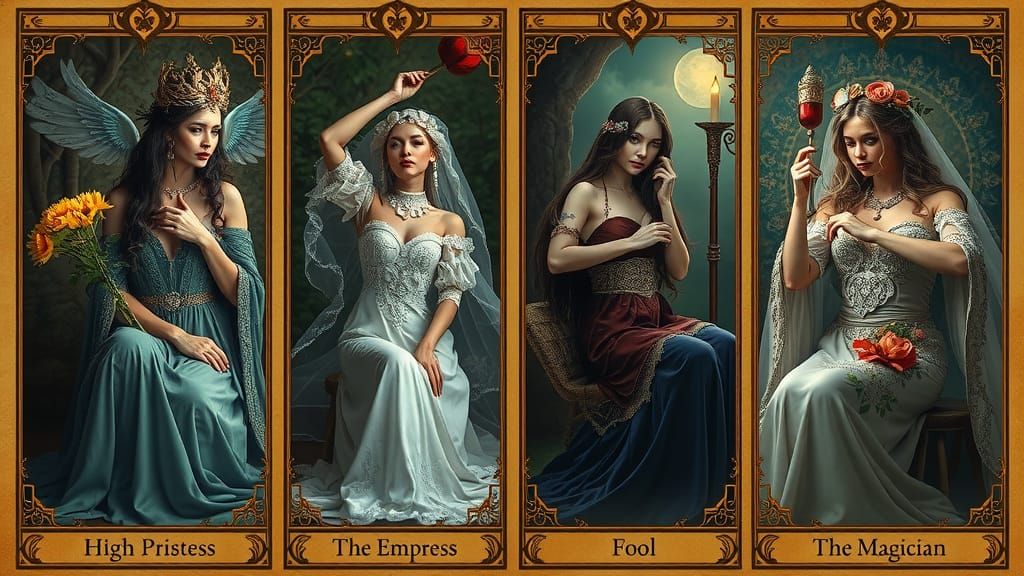 Ethereal Models in Iconic Tarot Card Settings