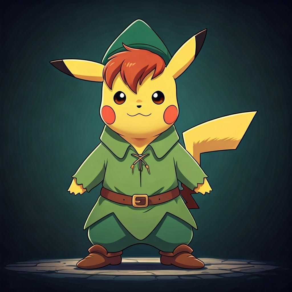 Pikachu as Peter Pan in Anime Style