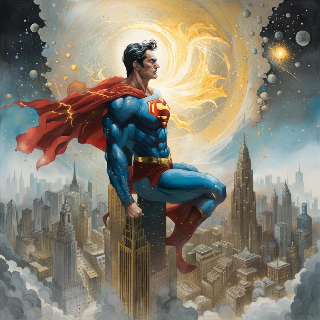 Superman Double Exposure Portrait with Exploding Planet