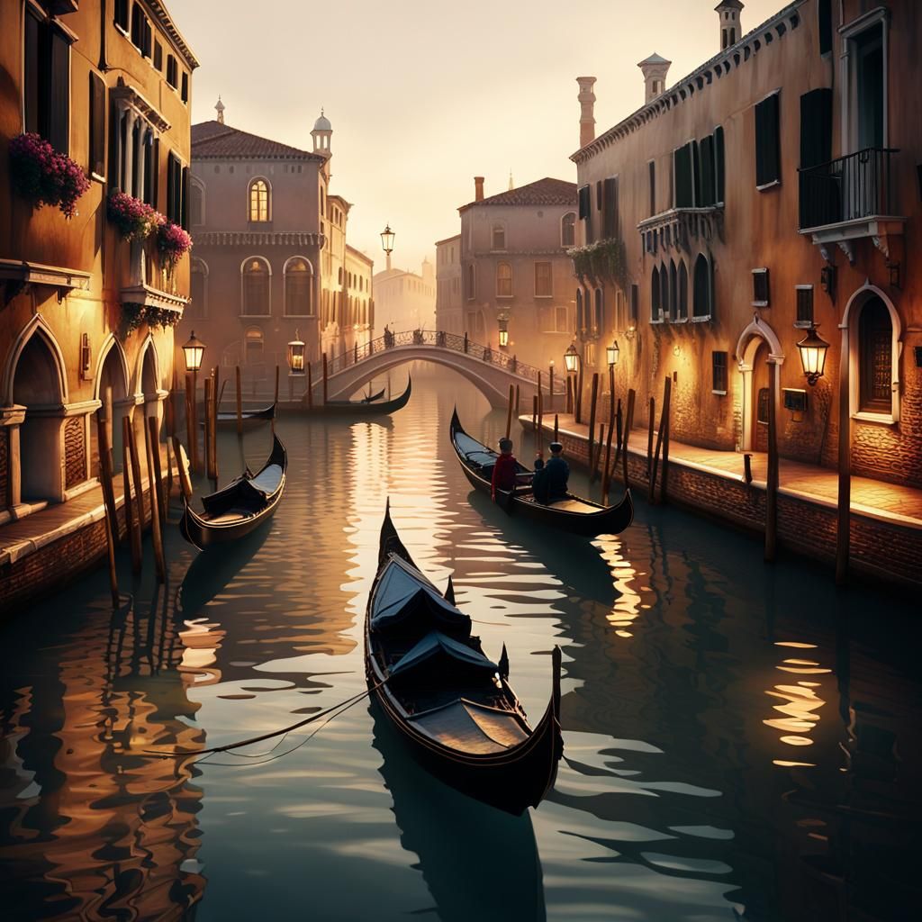 Venice Canals: Misty Gondola in Cinematic Lighting