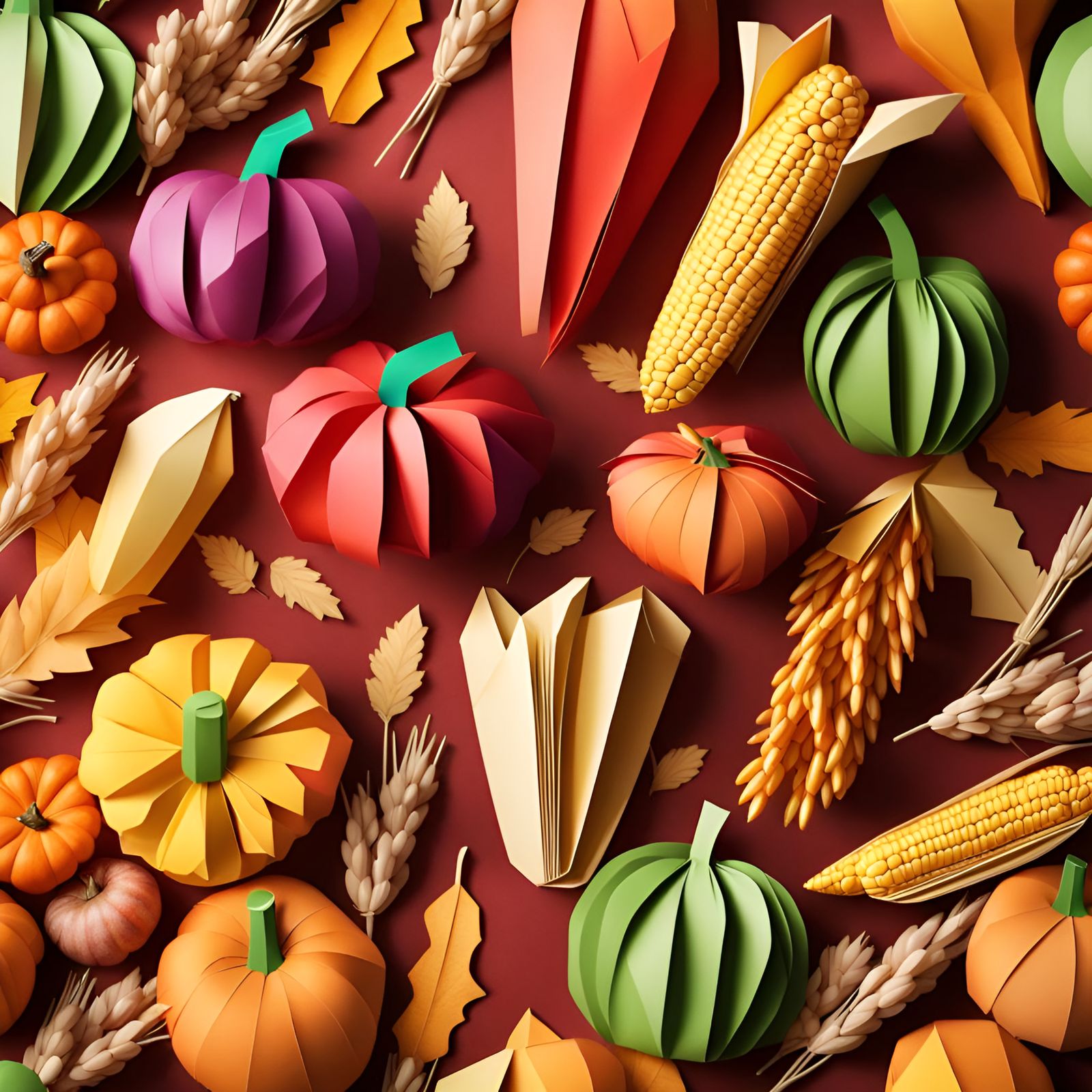 Origami Cornucopia of Autumn Harvest