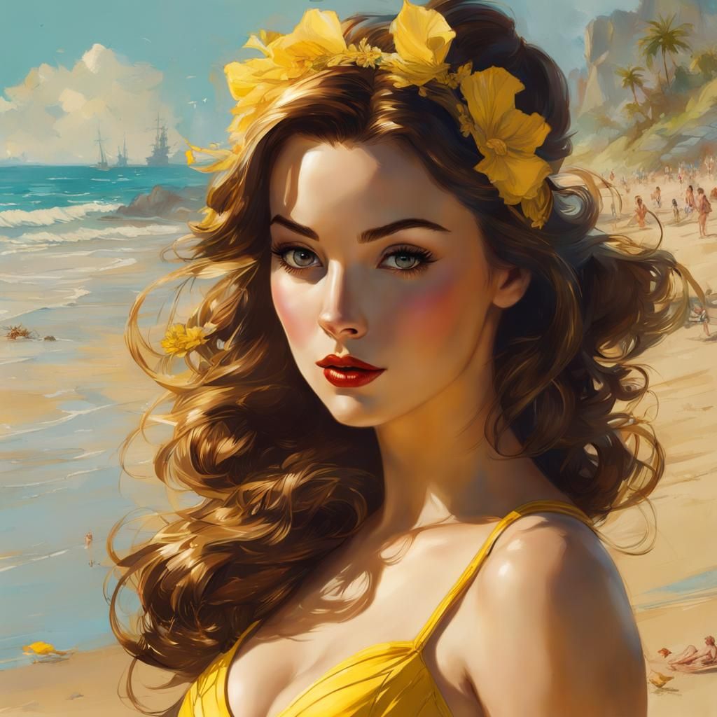 Belle on the Beach in Pin-Up Style