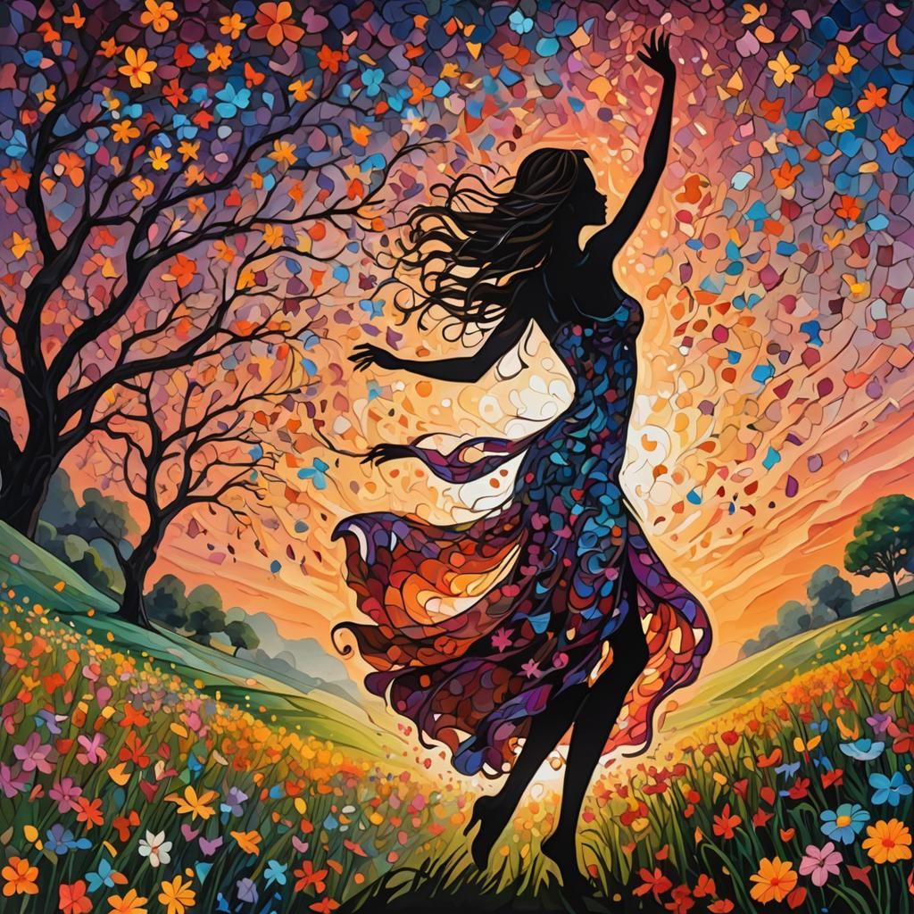 Flower Spirit's Dance: Oil Painting in Lush Field