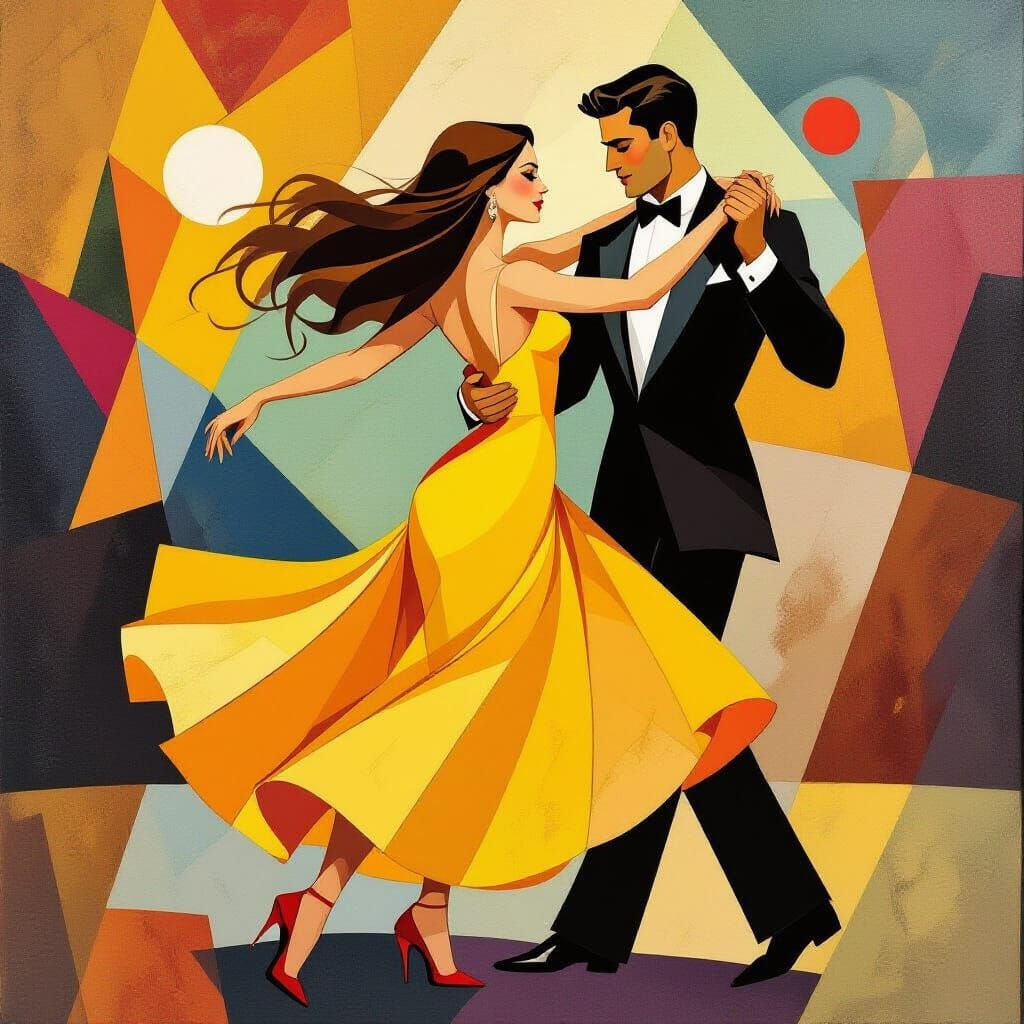 Cubist Tango Dancers in Bold Geometric Style