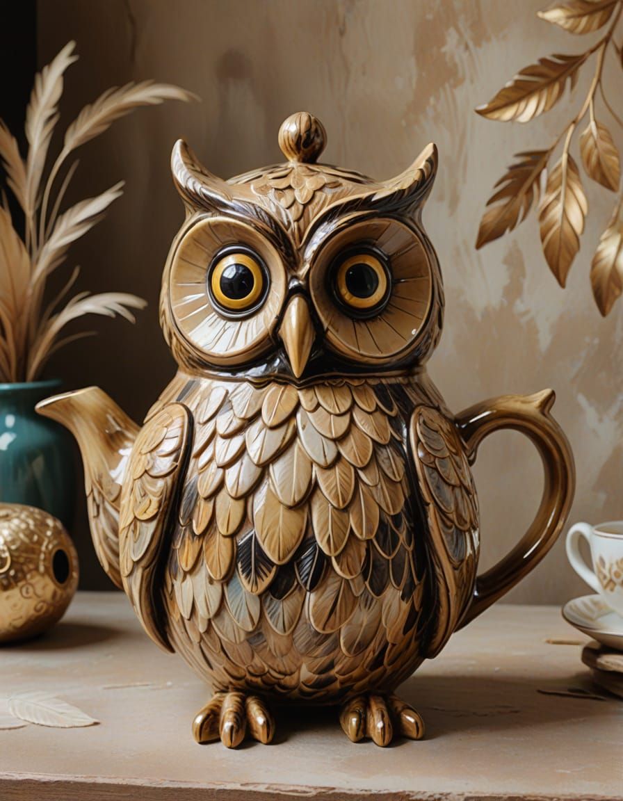 Whimsical Ceramic Art in Vintage Oil Painting Style