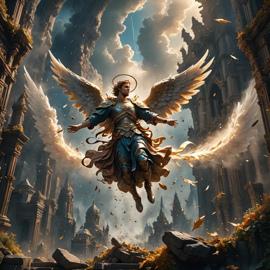 Angel Falling: Detailed Matte Painting in Deep Color