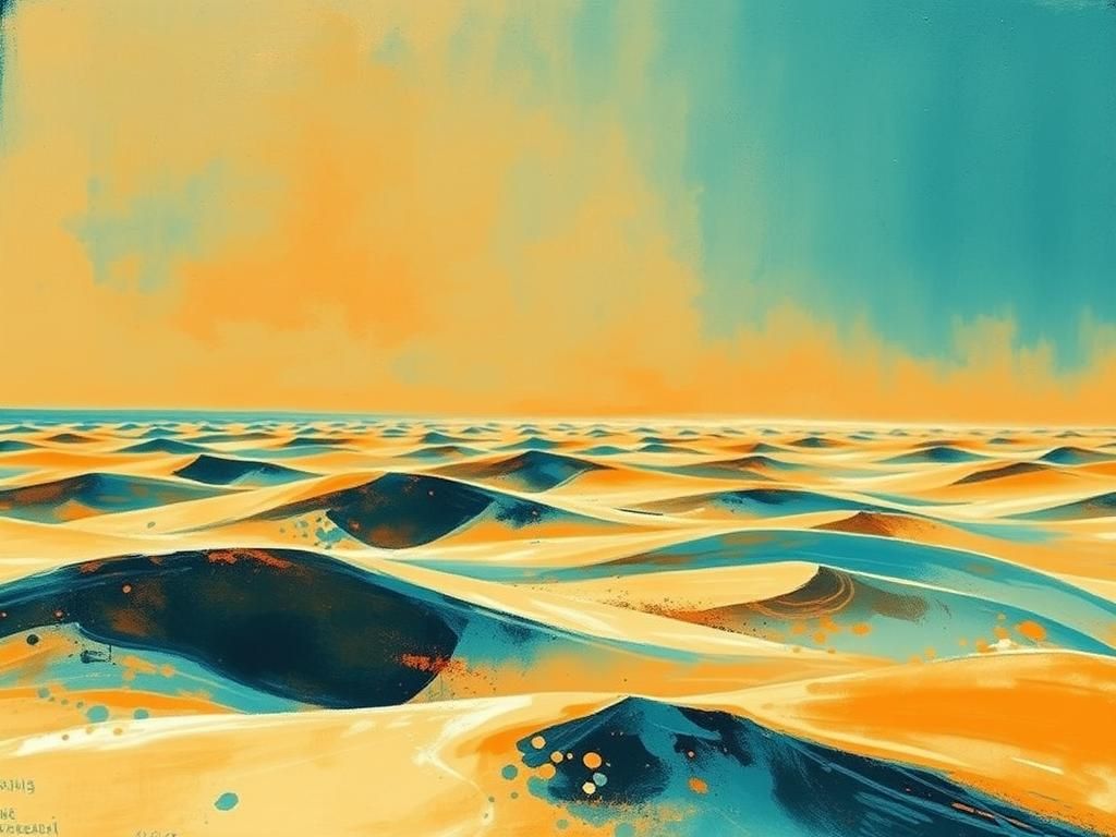 Desert Wasteland Ink Painting in Teal and Orange