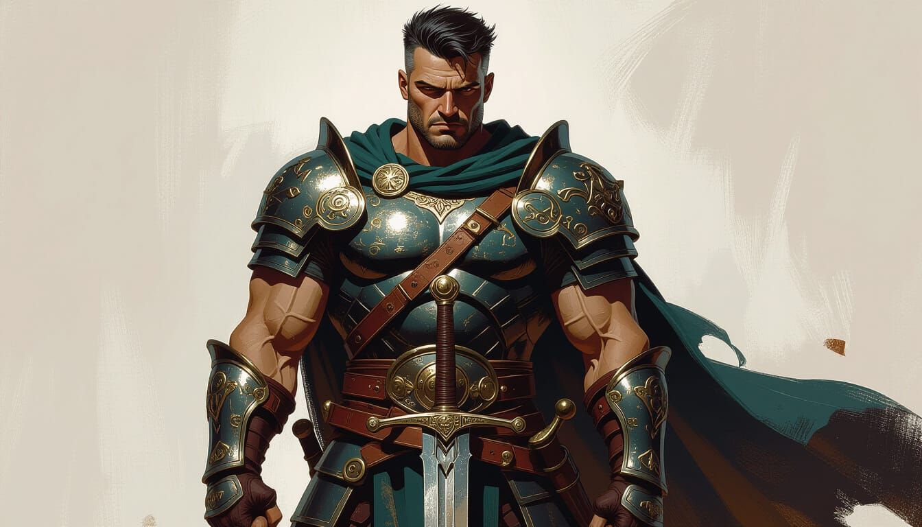 Armored Warrior Exudes Power in Heroic Fantasy Style