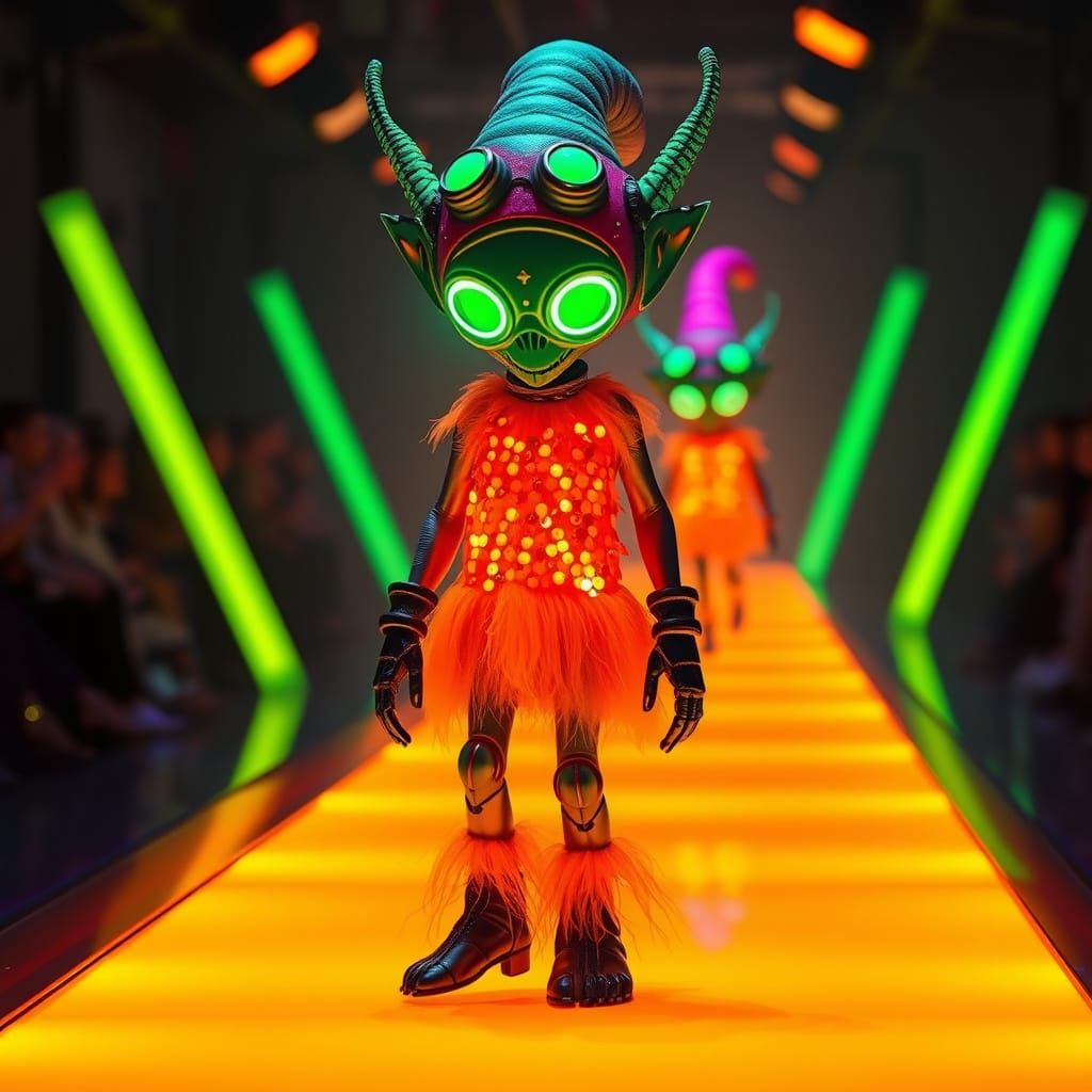 Surreal High-Fashion Gnome Struts Down Glowing Catwalk in Ir...