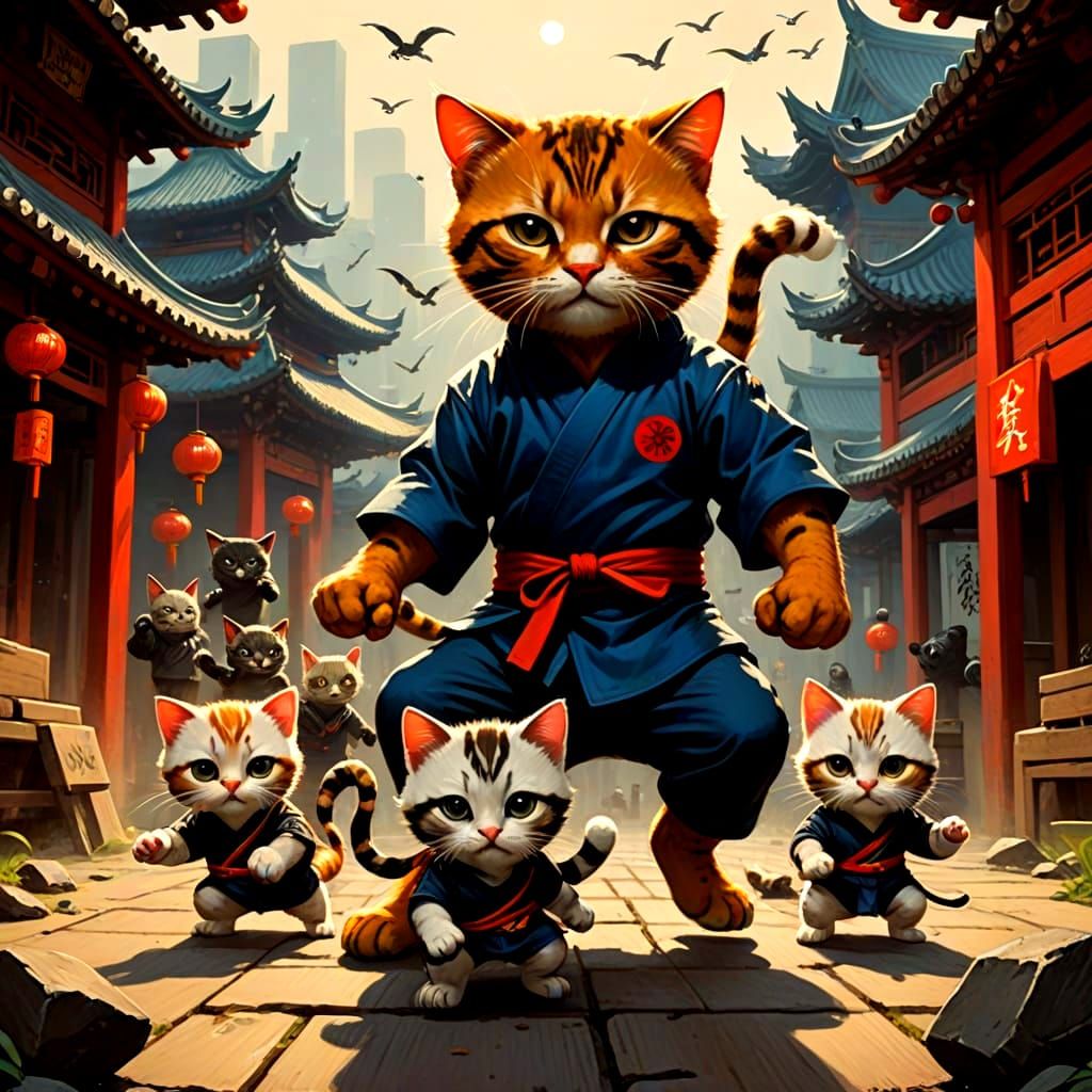 Sinister Kung Fu Kittens by Greg Rutkowski