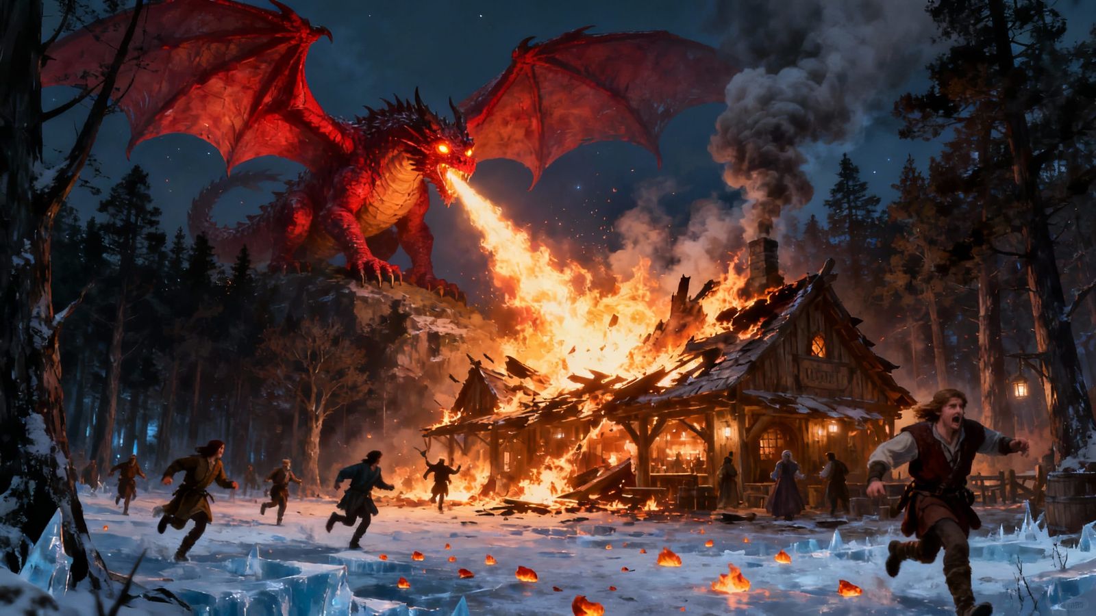 Ancient Red Dragon Attacks Tavern in Fiery Inferno
