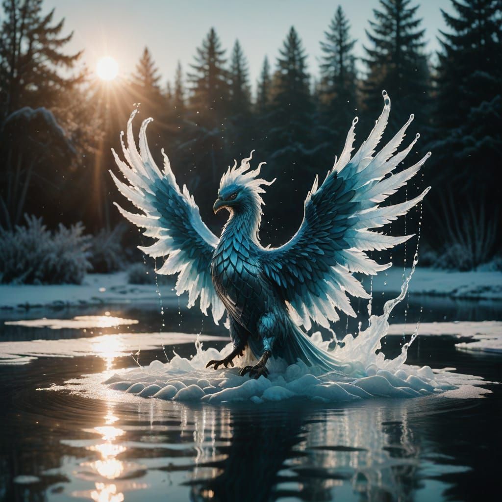 Ethereal Ice Phoenix in Cinematic Melting Scene