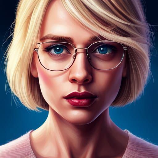 Hyperrealistic Portrait of a Blonde Girl with Glasses