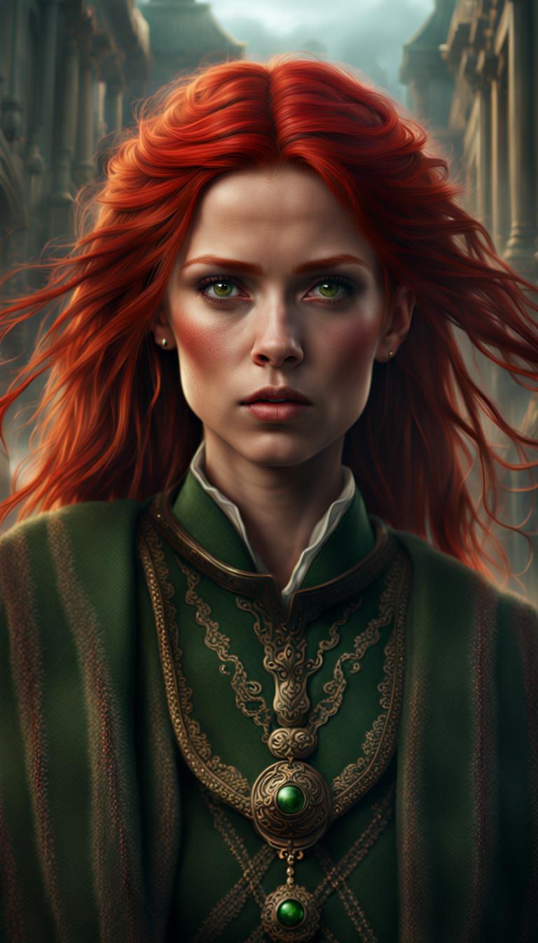 Red-Haired Woman in Kilt: Digital Matte Painting