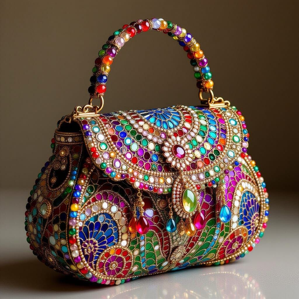 Beaded Rainbow Handbag in Art Nouveau Style