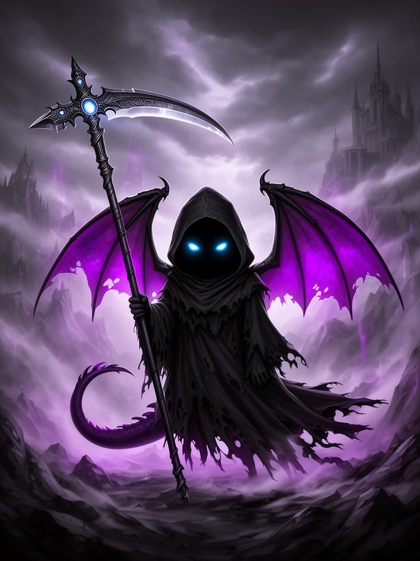 Cute Death Dragon with Glowing Eyes in Fantasy