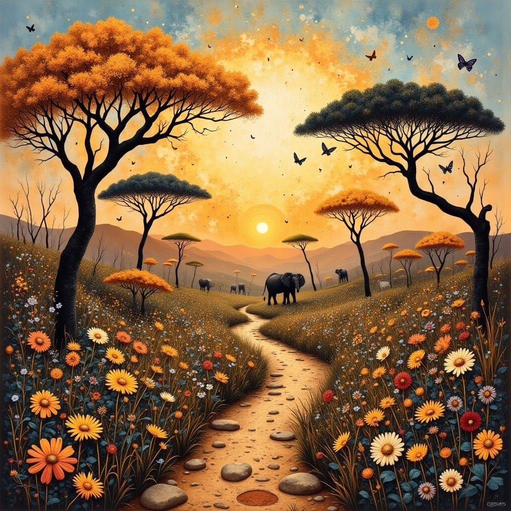 African Safari Scene with the Monkey Queen in Ethereal Oil P...