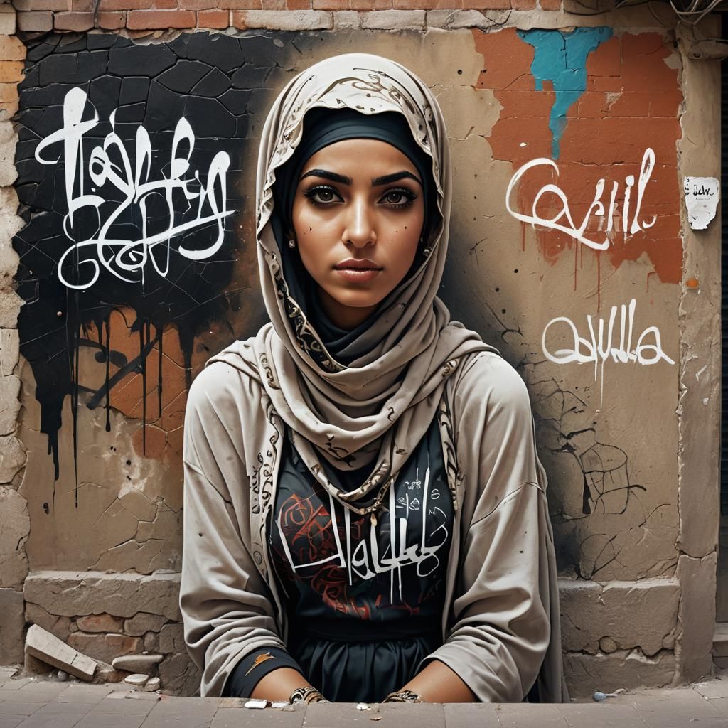 Arab Girl with Graffiti in Detailed Matte Painting