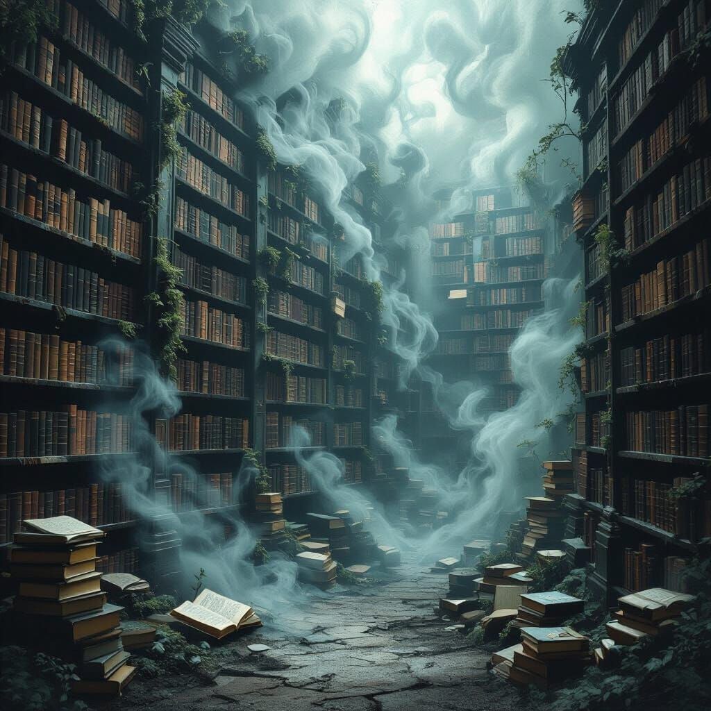 Ancient Ink Library with Ethereal Glow