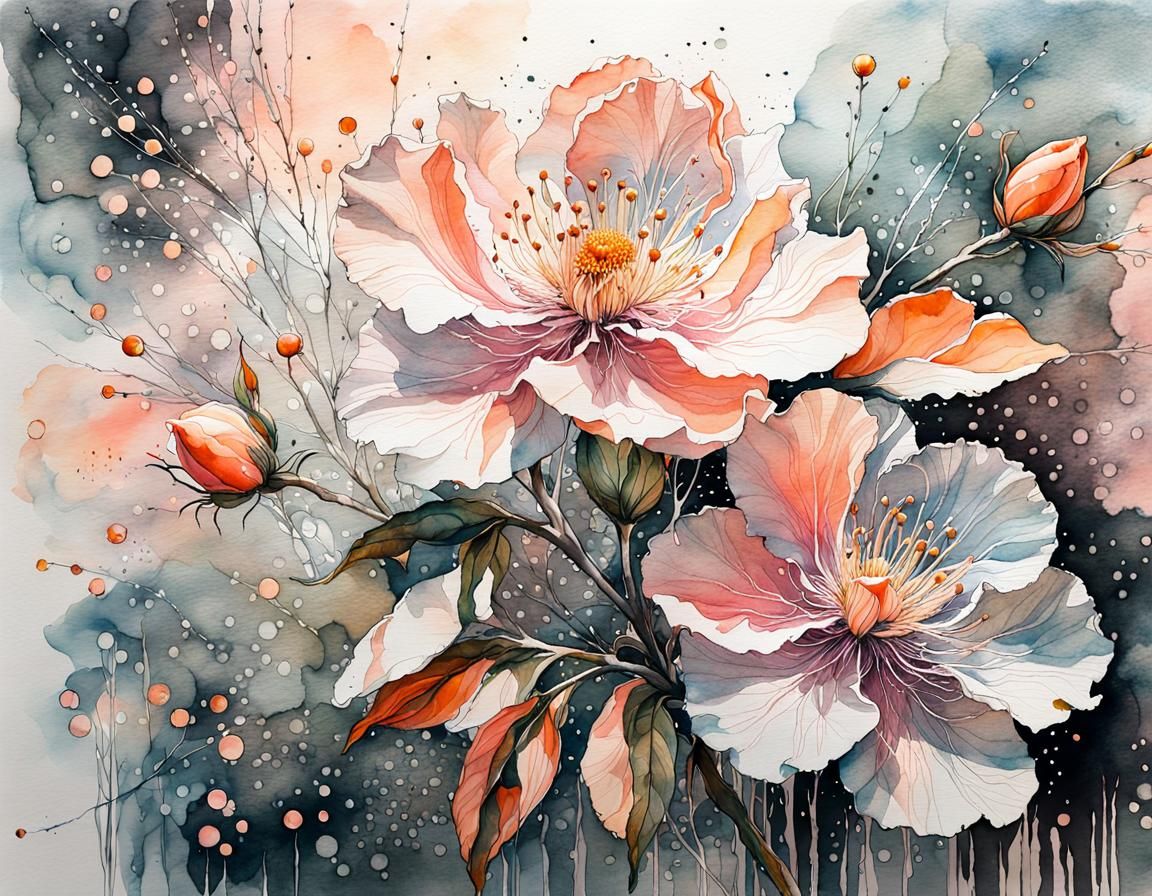 Mystical Flower Blossoms in Silk Painting Style