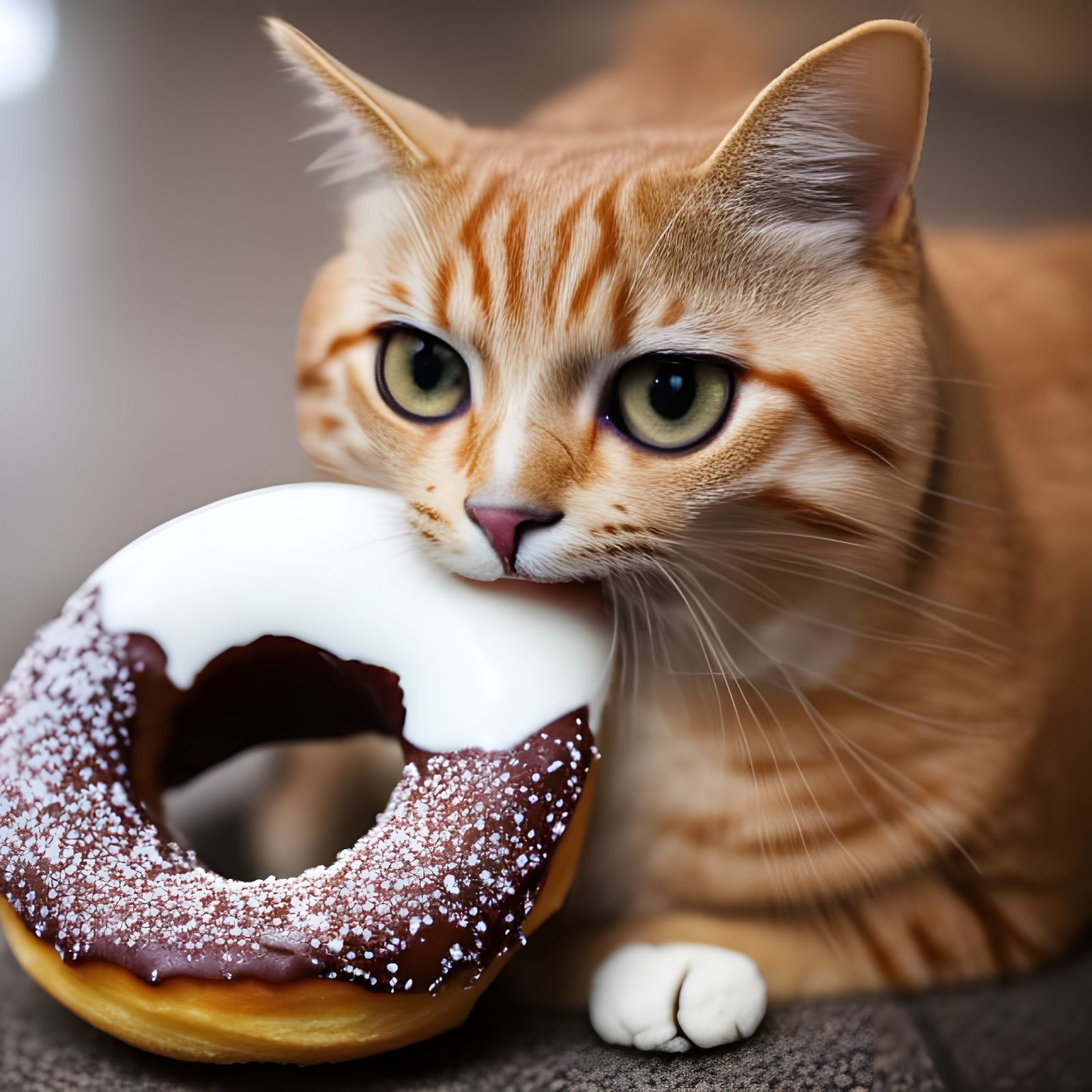 Cat Enjoys Donut