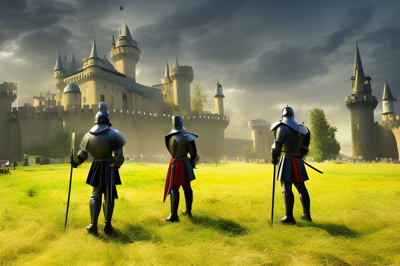 Medieval Knight in Gothic Castle Landscape
