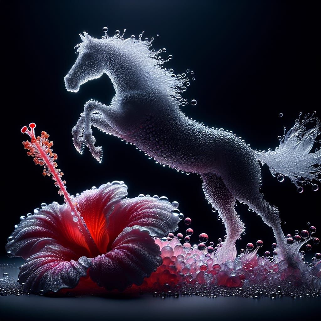 Dewdrop Horse Leaping Over Hibiscus Flower
