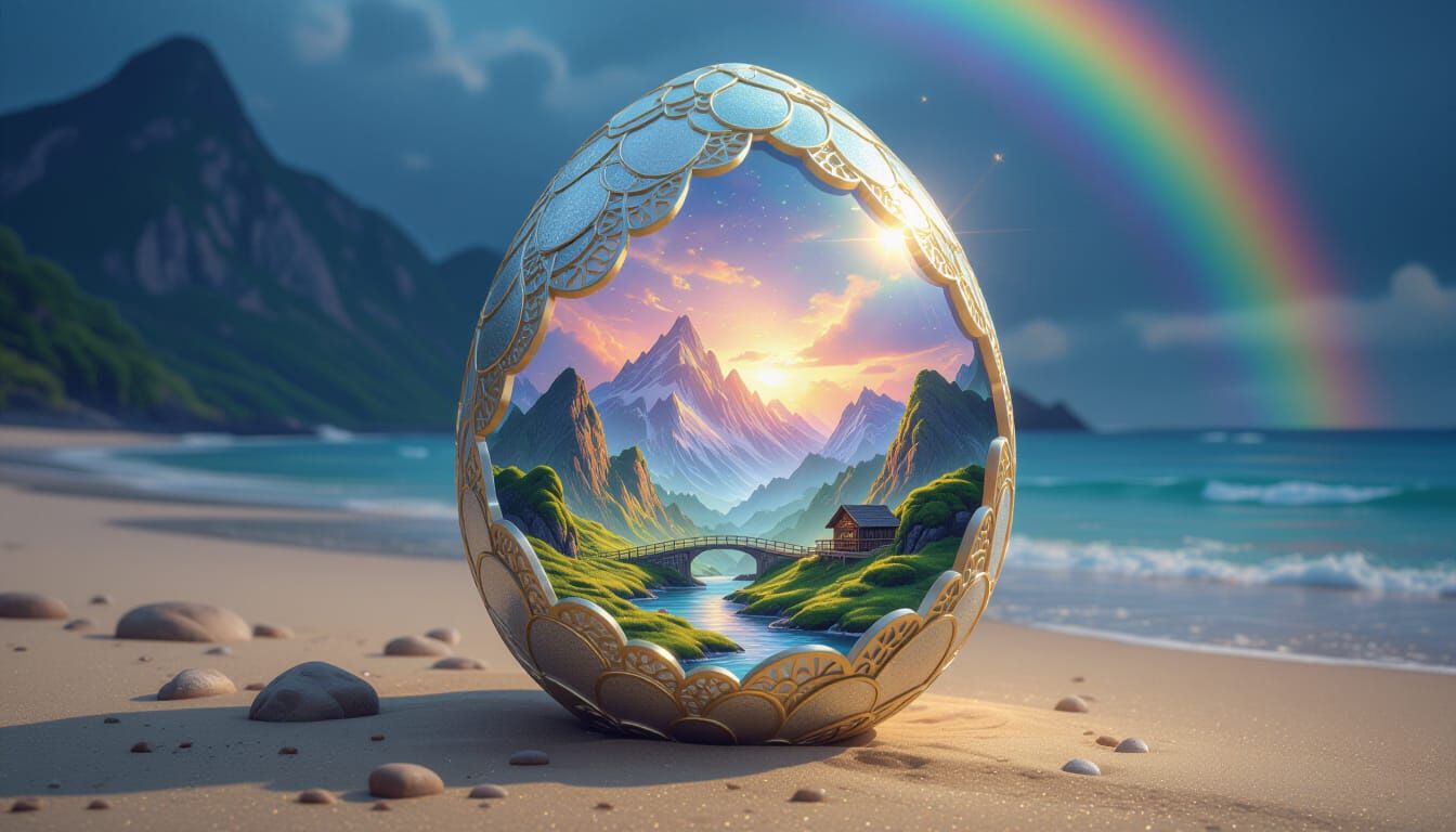 Shimmering Dragon Egg with Miniature Landscape