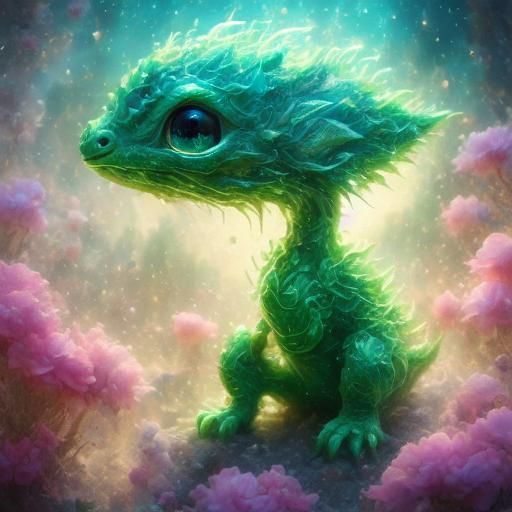 Cute Alien Drifting Through Cosmic Galaxies