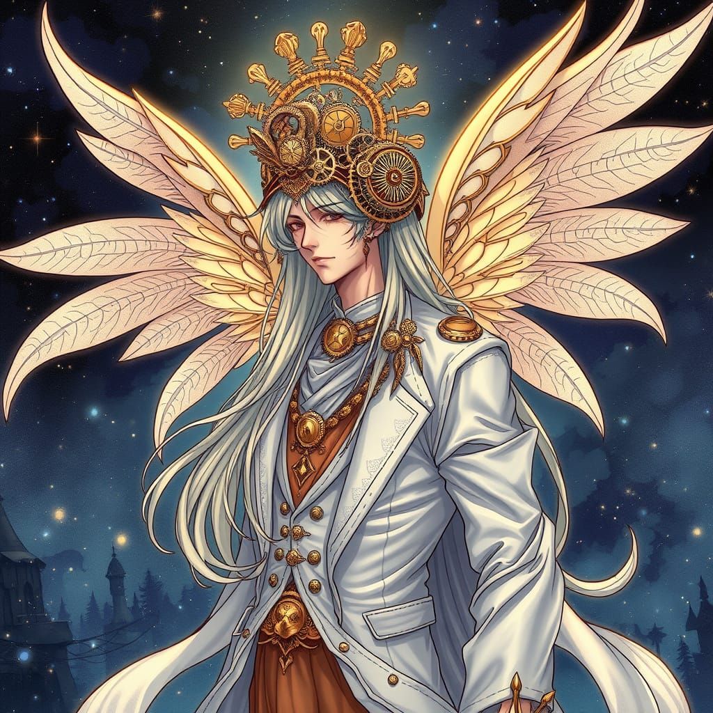 Steampunk Gentleman with Fairy Wings in Manga Style