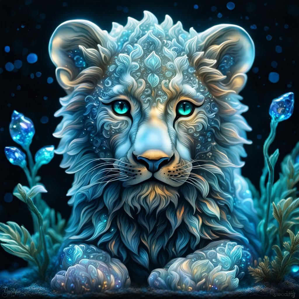 Bioluminescent Crystal Lion Cub Underwater