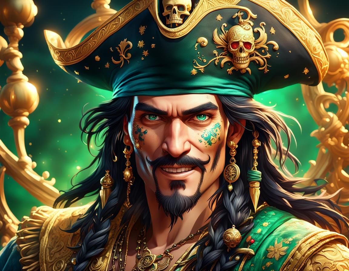 Charismatic Pirate Portrait in Hyperrealistic Digital Art