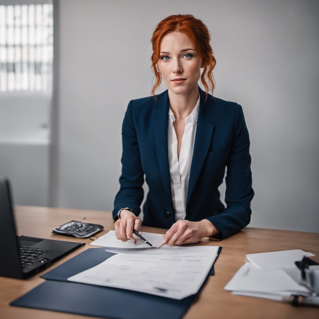 Professional Portrait of Redhead Woman in Office