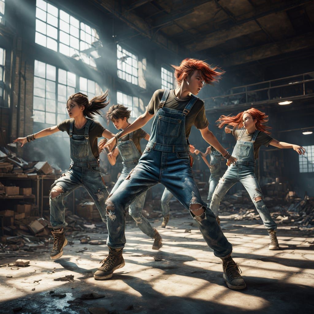 Dancers in Industrial Warehouse: Manga Scan Style