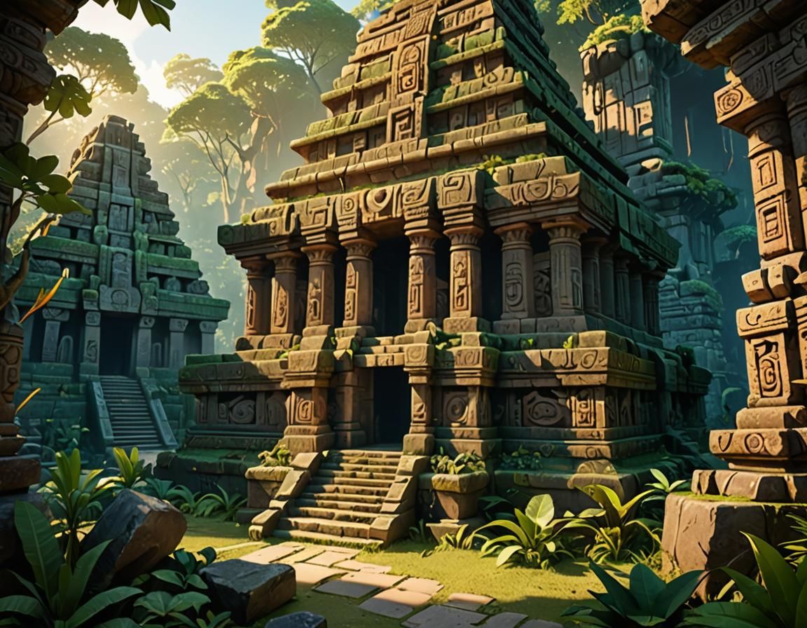Anime Aztec Temple in Jungle Ruins