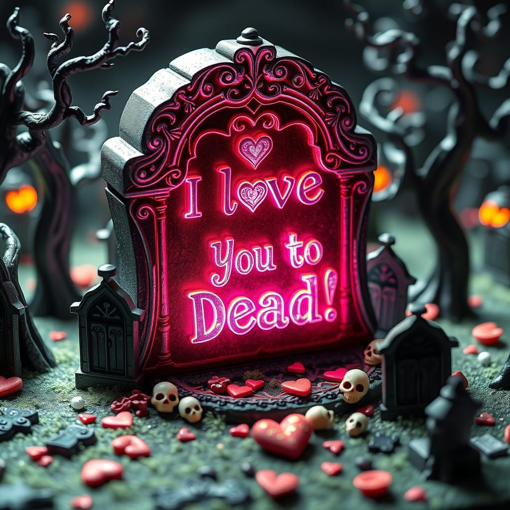 Surreal Valentine's Day Card Unfolds in Whimsical Cemetery