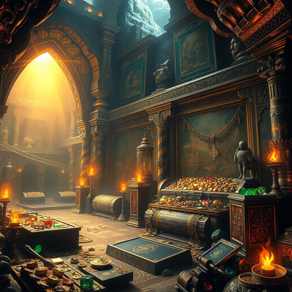 Ancient City's Hidden Treasure Chamber Illuminated by Flicke...