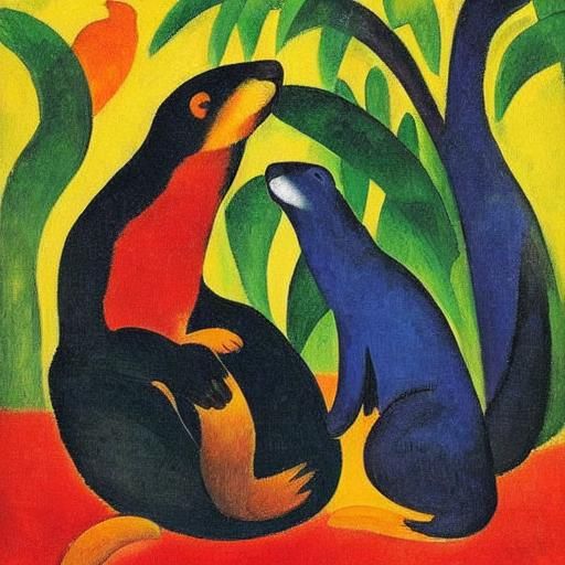 Colorful Otters in Early 20th-Century Style