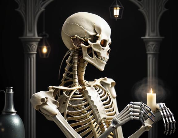 Furry Skeleton Cleans Bones in Dark Fantasy Workshop