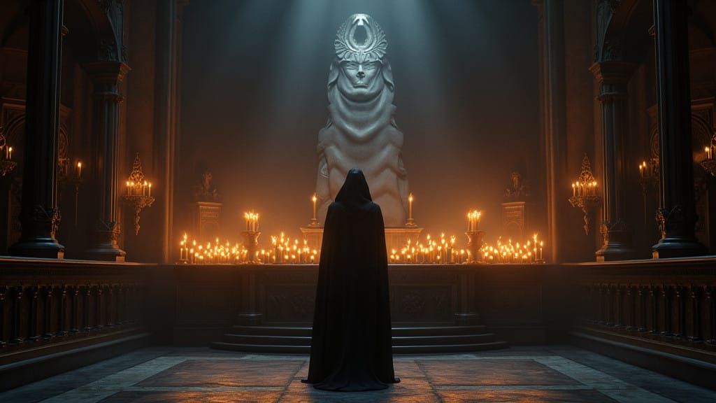Candles Glow on Ancient Church Shelf in Darkened Sanctuary