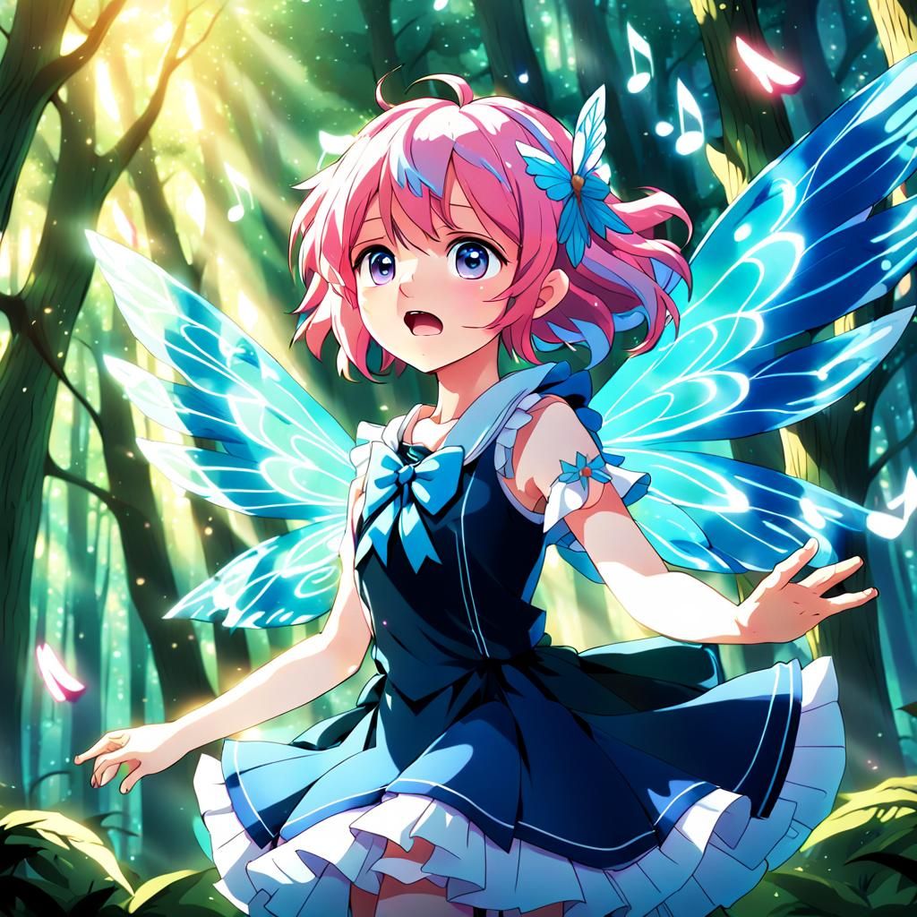 Pink-Haired Music Fairy in Anime Style