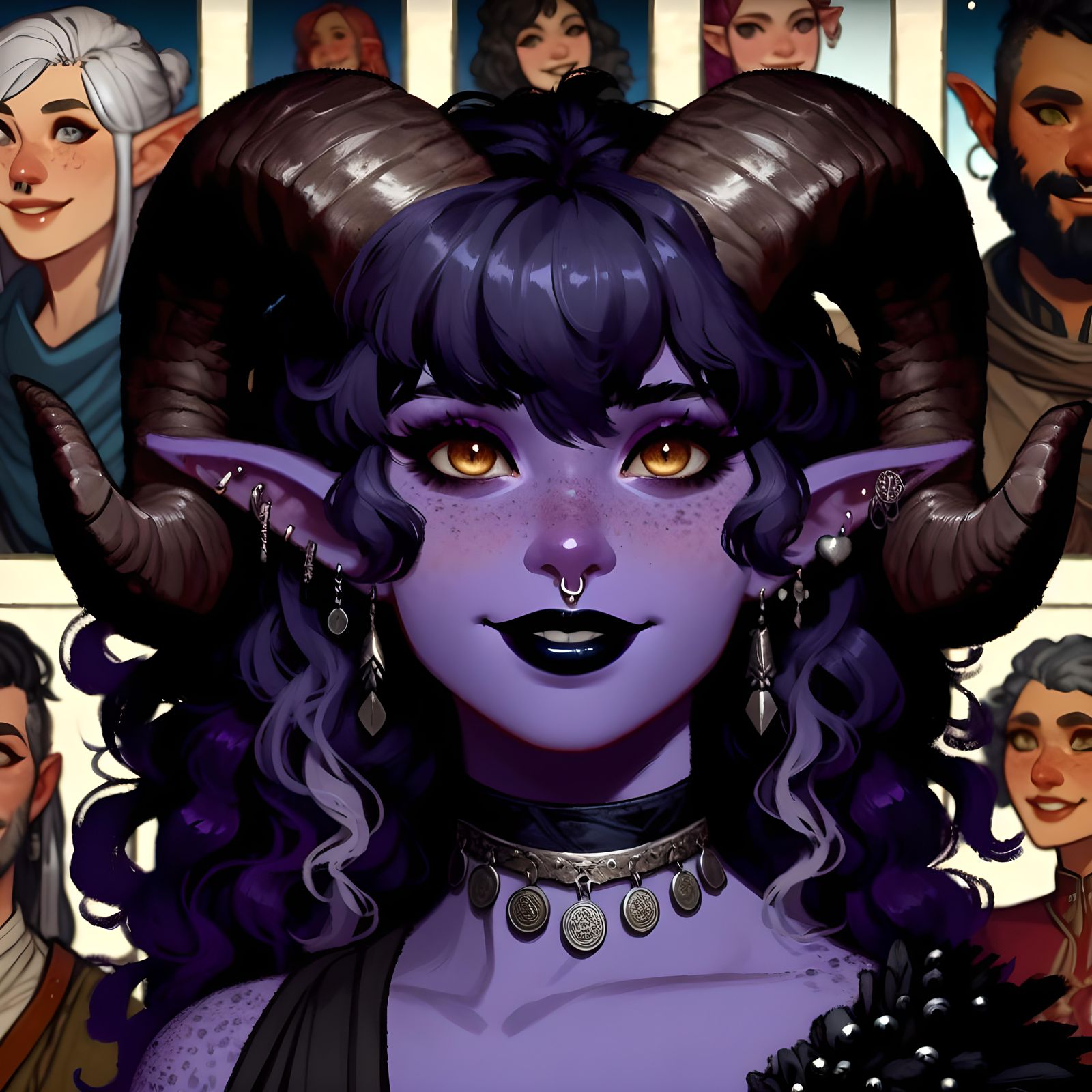 Tiefling Woman Celebrates With Diverse Crowd